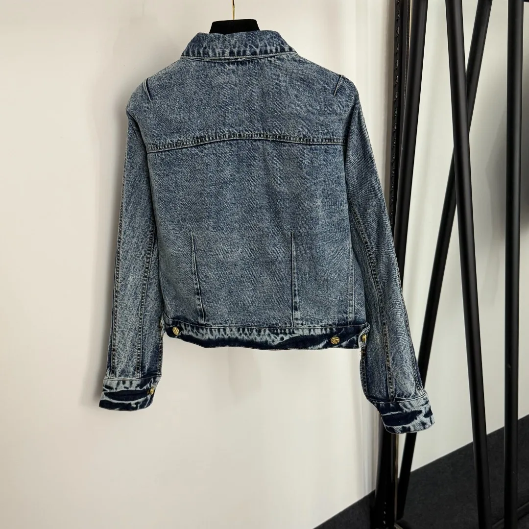 

Winter 2025 New Fashion Gold Button Made Ald Wash Lapel Long Sleeve Denim Coat