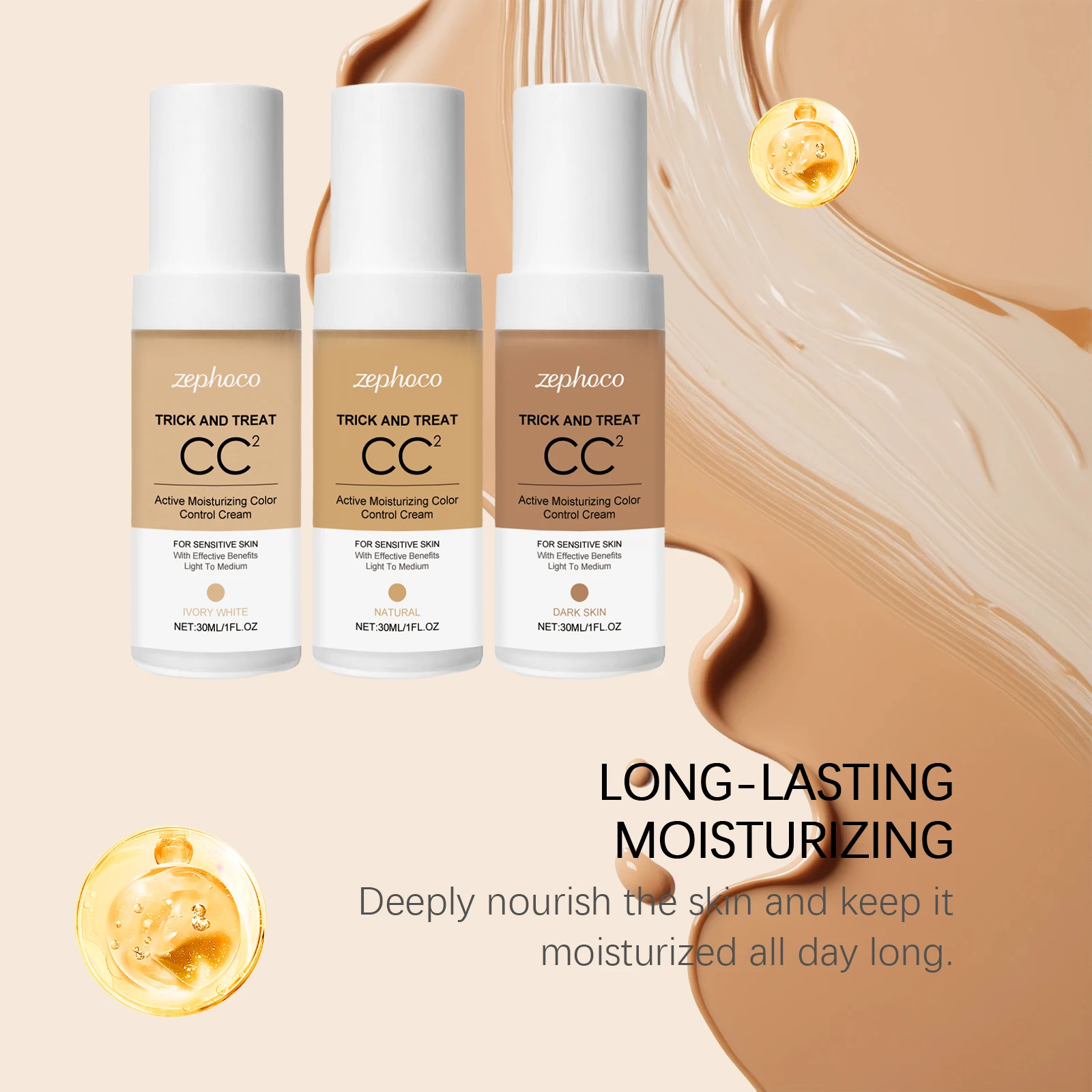 SPF46+ CC Cream Foundation Honey Extract Deeply Nourishing Soothing Moisturizing Full Coverage Comfortable Wear Natural Face Makeup Base