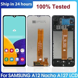 Montagem de tela sensível ao toque e moldura, Samsung Galaxy A12, A127, A127F, SM-A127F, DSN, 100% testado, Nacho