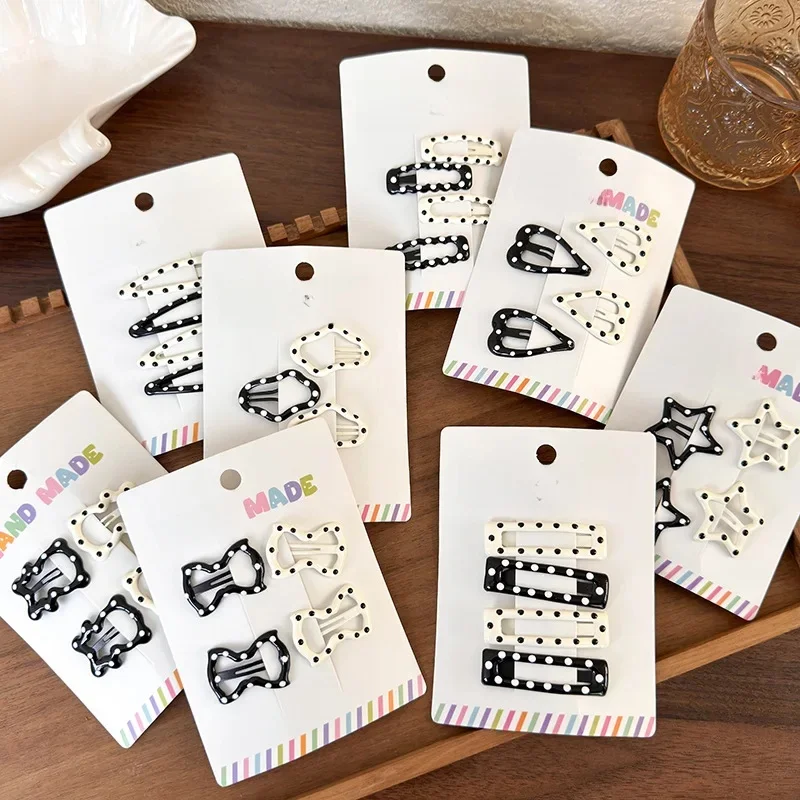 Ensemble de barrettes à pois noirs et blancs pour filles, épingles à cheveux mignonnes, épingles à cheveux douces, accessoires de mode pour enfants, cadeau, étoile, nœud, cœur, nouveau, BB, Y2K