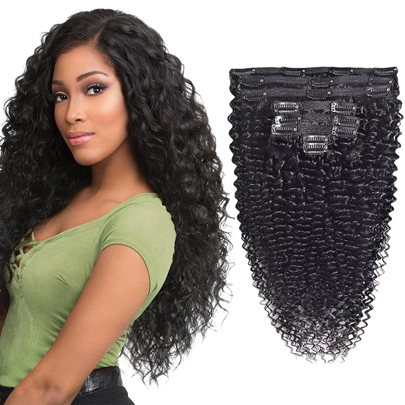

Curly Clip in Hair Extensions Double Weft Full Head Deep Wave