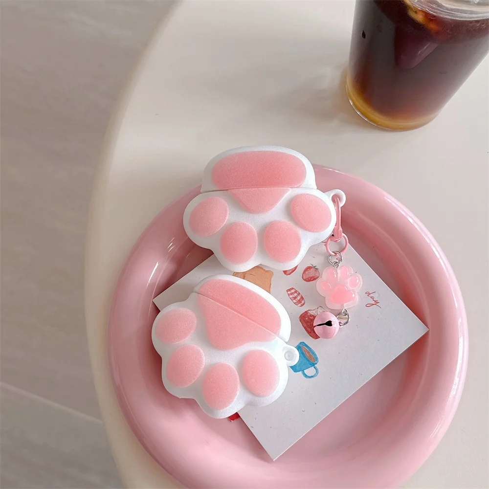 

Flocked cute white cat paw headphone protective case, suitable for AirPods 4/3/2 Pro/2/4, cute and sweet new protective case