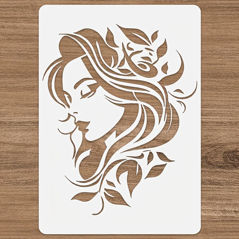 1PC A4 11.69×8.27인치 여신 얼굴 꽃 스텐실 DIY 페인팅 템플릿 벽 패브릭 나무 종이 홈 장식 공예품