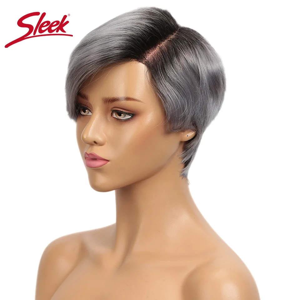 Sleek Brazilian Straight Bob Grey Short Pixie Cut Hair Bob Wigs C Lace Part Human Hair Wigs Black Nature Blond 613 Remy Hair Wig