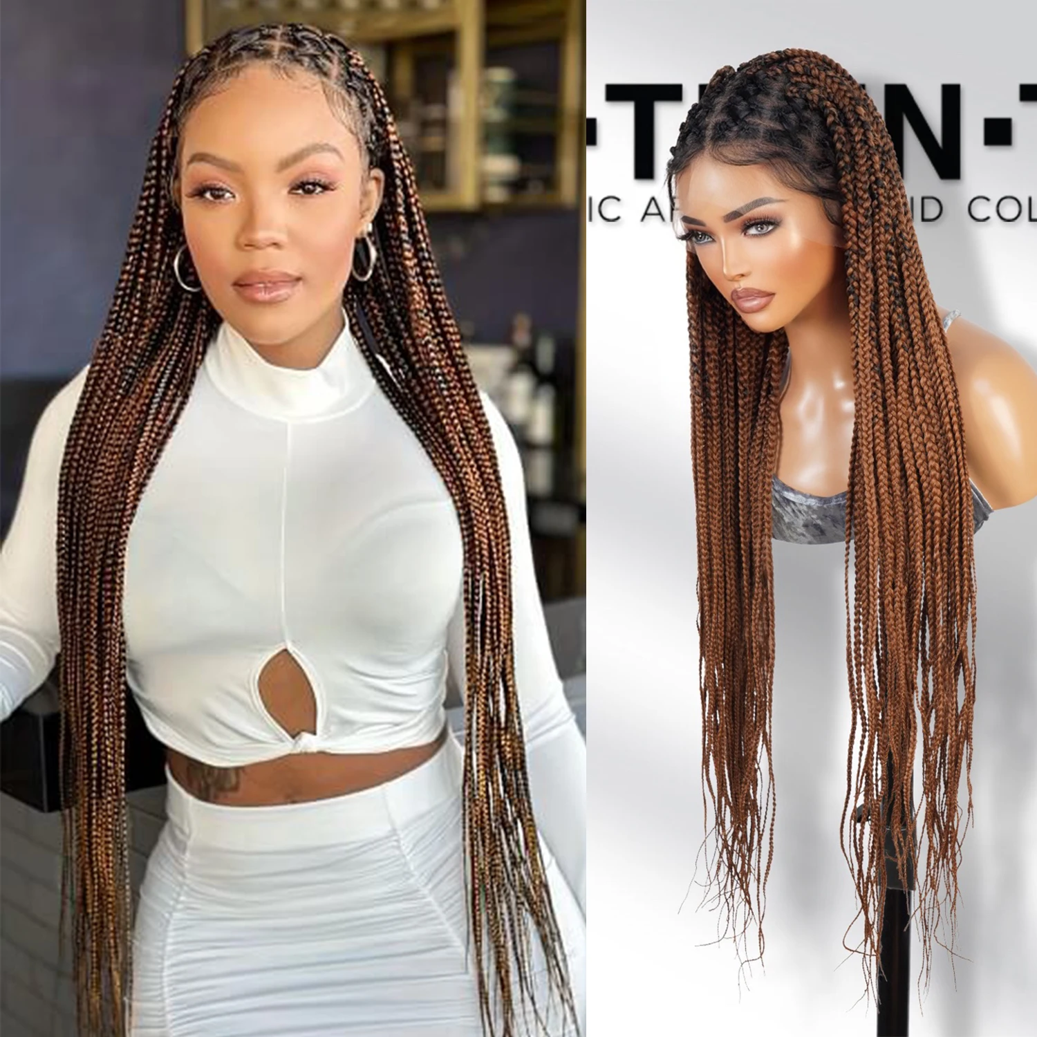 

Authentic Glueless Full Lace Braided Wig Large Crisscross Frontal Knotless Box Braid 36" BW Unit1