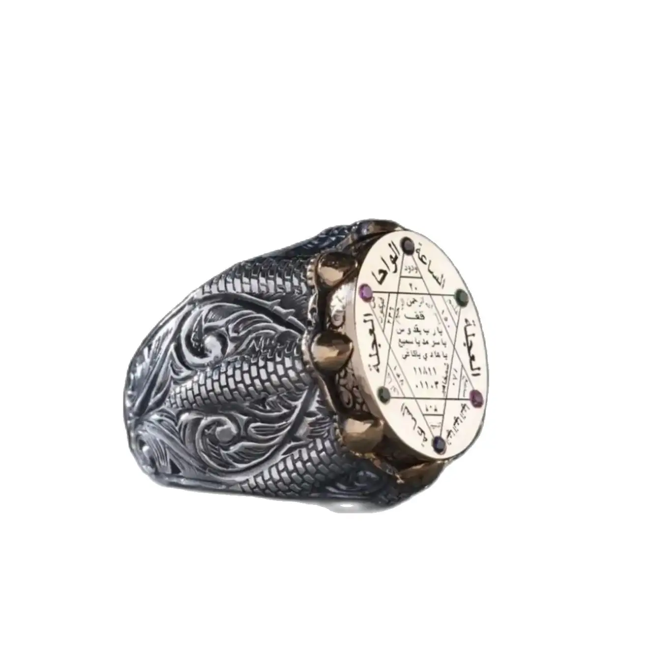 

Handcrafted Men's Silver Ring With Eagle Claw Hz. Solomon's Seal, Distinctive Statement Piece, Meaningful Jewelry, Silver Band