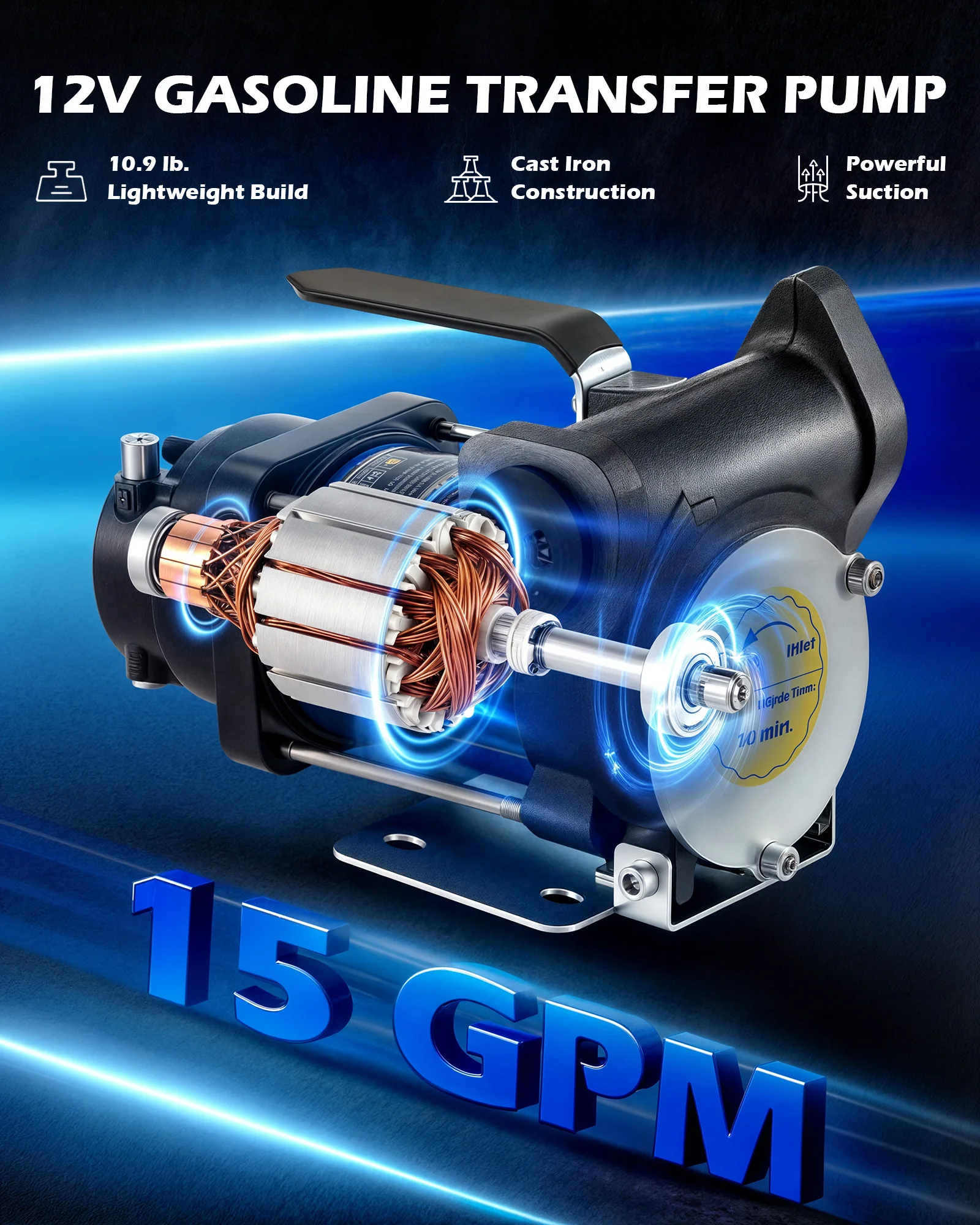 OMT 15gpm 휴대용 연료 이송 펌프 키트 (휘발유, 등유, 경유용, 노즐 포함)