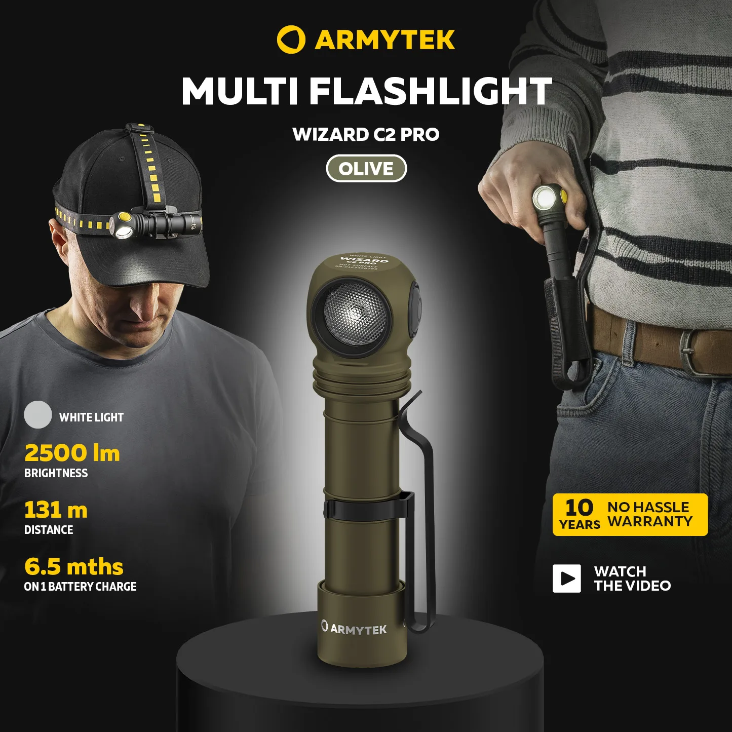 Armytek Wizard C2 pro LED Multi Headlamp Olive 2500 Lm High-Intensity Adjustable Focus Beam for Outdoor Sports And Activities