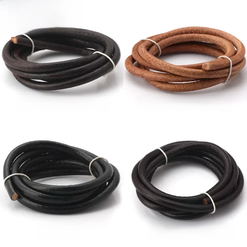 Olingart Dia 1.5/2/3/4/5/6mm czarny/naturalny/brązowy/glazura skórzany okrągły sznurek sznurek liny na naszyjnik bransoletka DIY tworzenia biżuterii — zdjęcie 2