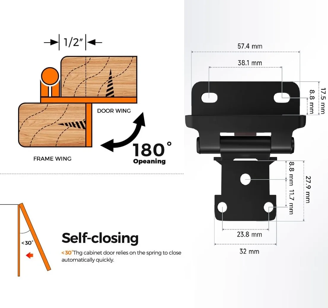 20Pcs Self Closing Partial Wrap Around Hinges 1/2