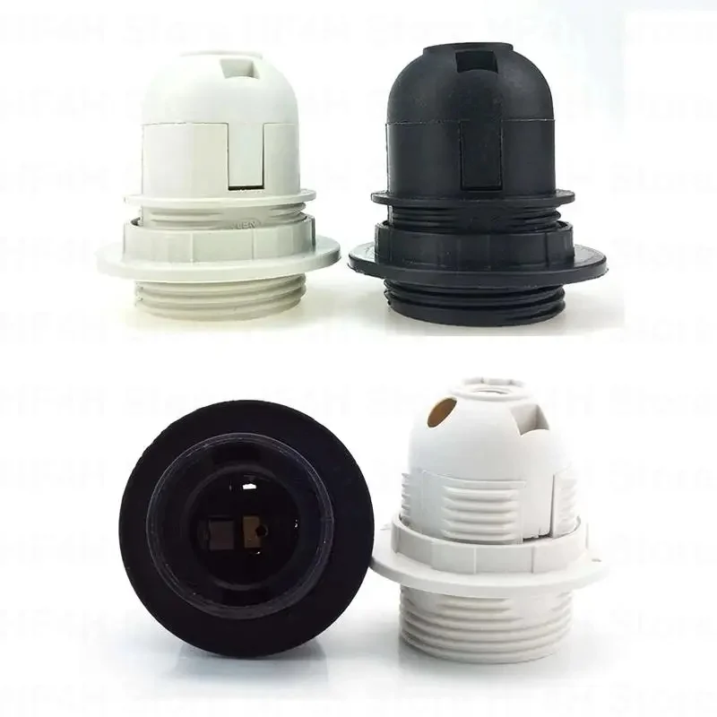 Douille de lampe E27 en plastique, couleur blanc/noir, 250V 2A 4A, à vis complète ou demi-vis, pour suspension, avec anneau de support d'abat-jour B4