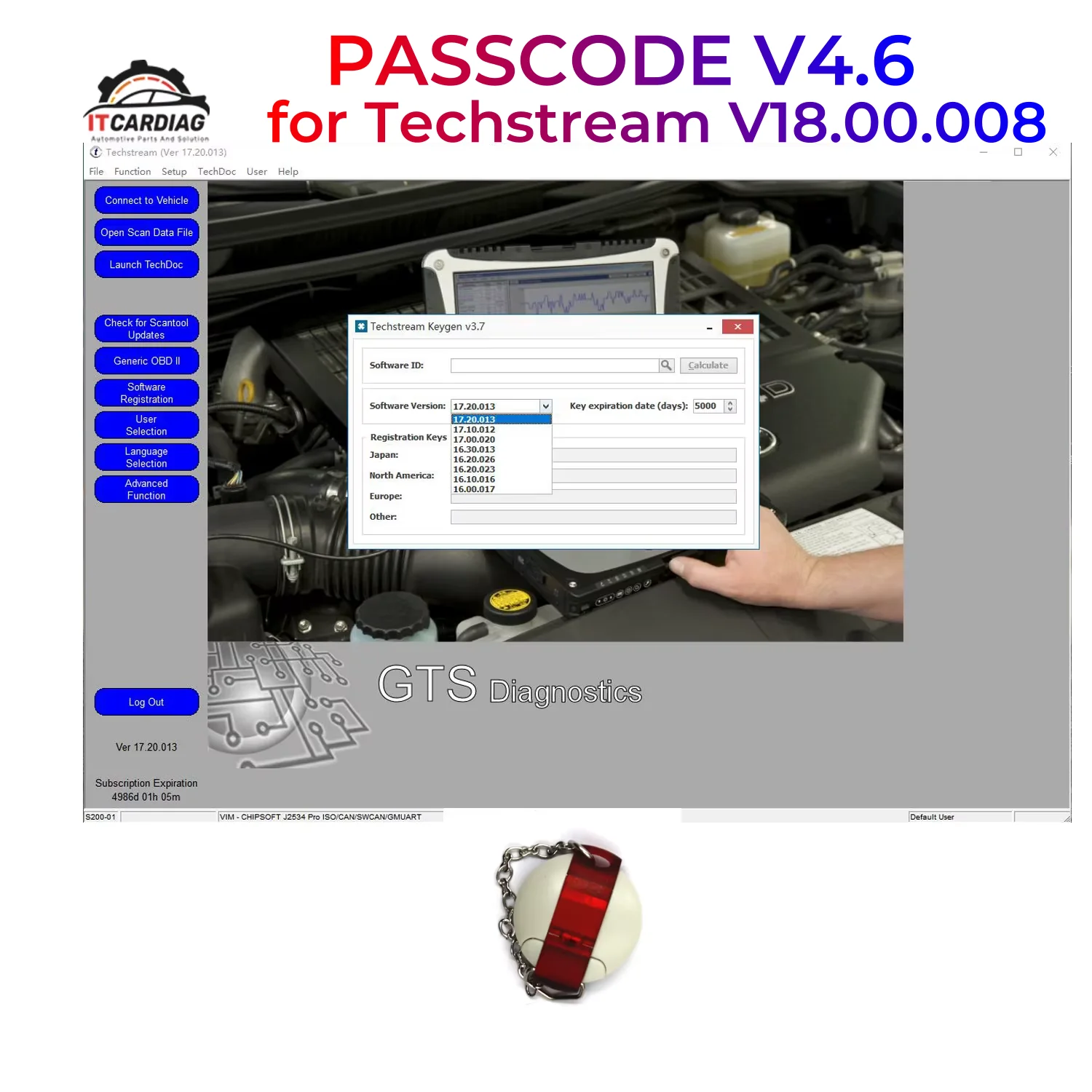 PASSCODE for Techstream v17.20.013 Software Registration Keygen Seed Number Calculator for Toyo-ta Lex-us and S-cion