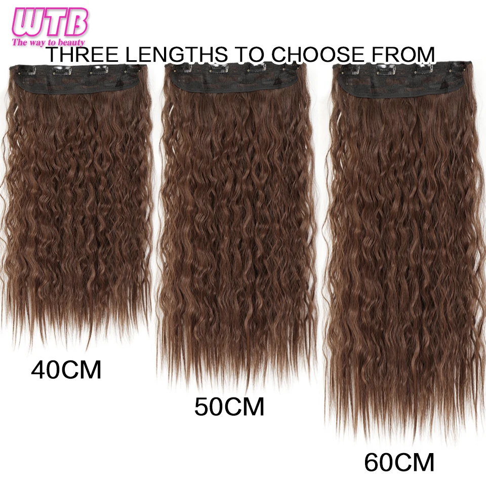 WTB Synthetic Long Culry Clip in Hair Extensions for Women 4 Clip One pieces Heat Resistant Corn Curly Brown Black Natural Hairp