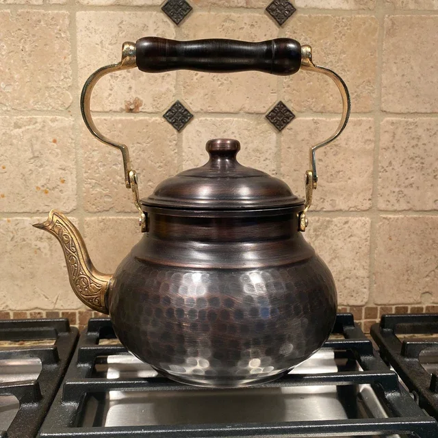 

Hammered Antique Solid Copper Tea pot Kettle Stovetop Teapot, 1.5Liters Turkish Teapot