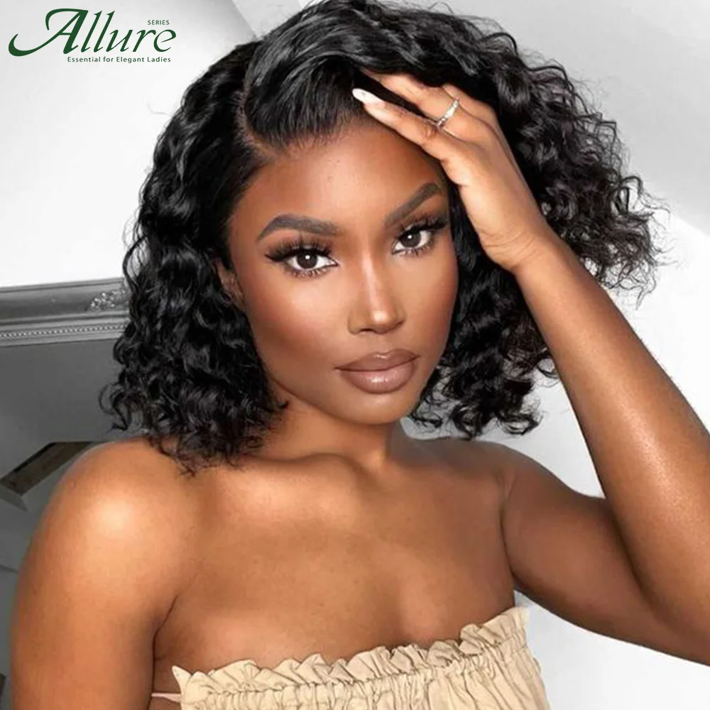 Short Curly Bob Human Hair Wigs Wear to Go Glueless Wigs Black Women Curly Part Lace Wigs Deep Curly Brazilian Hair Wig Allure