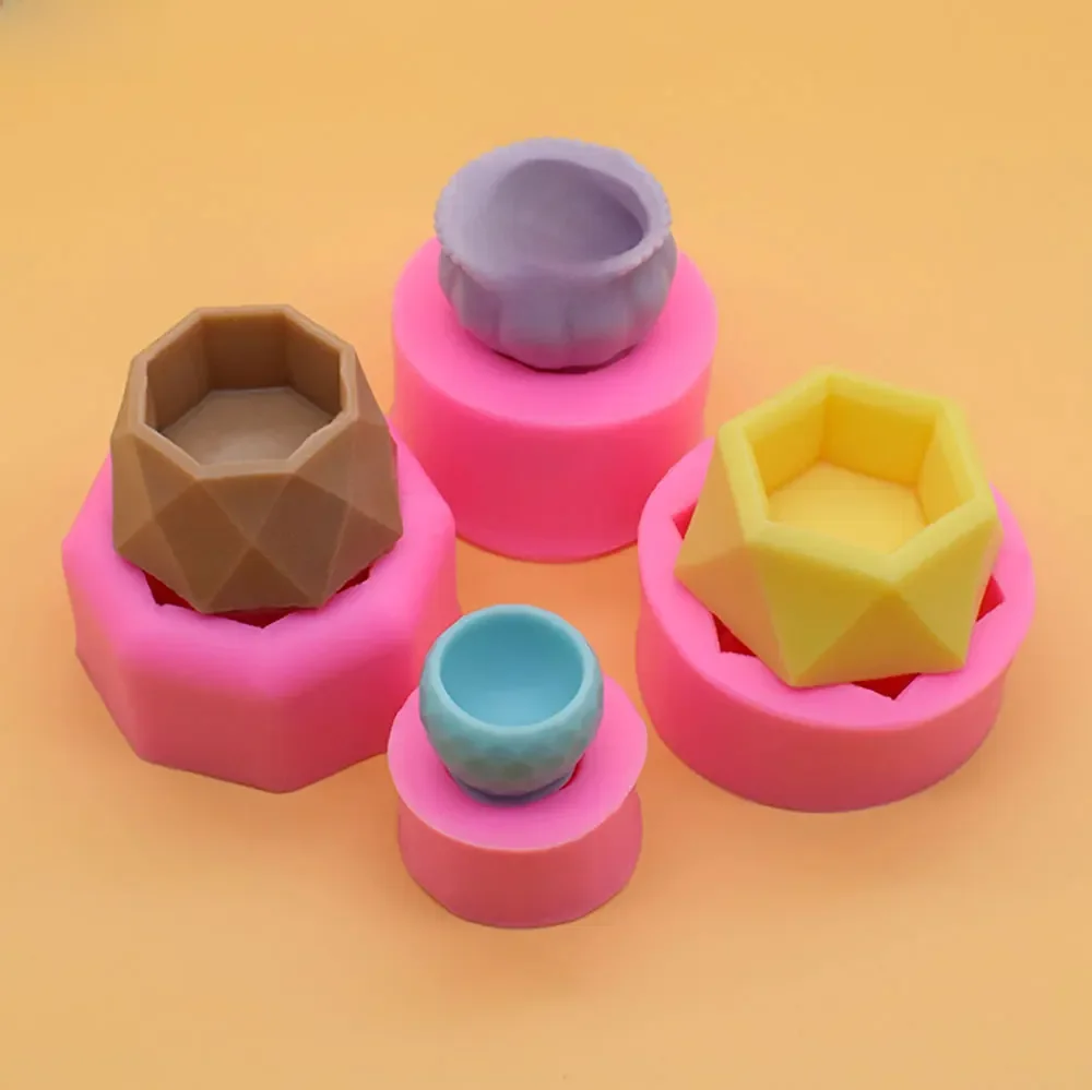 JCD Mini silikonowe formy do doniczek na rośliny formy wielokątne formy odlewnicze DIY soczysta doniczka świecznik betonowe formy gliniane — zdjęcie 2