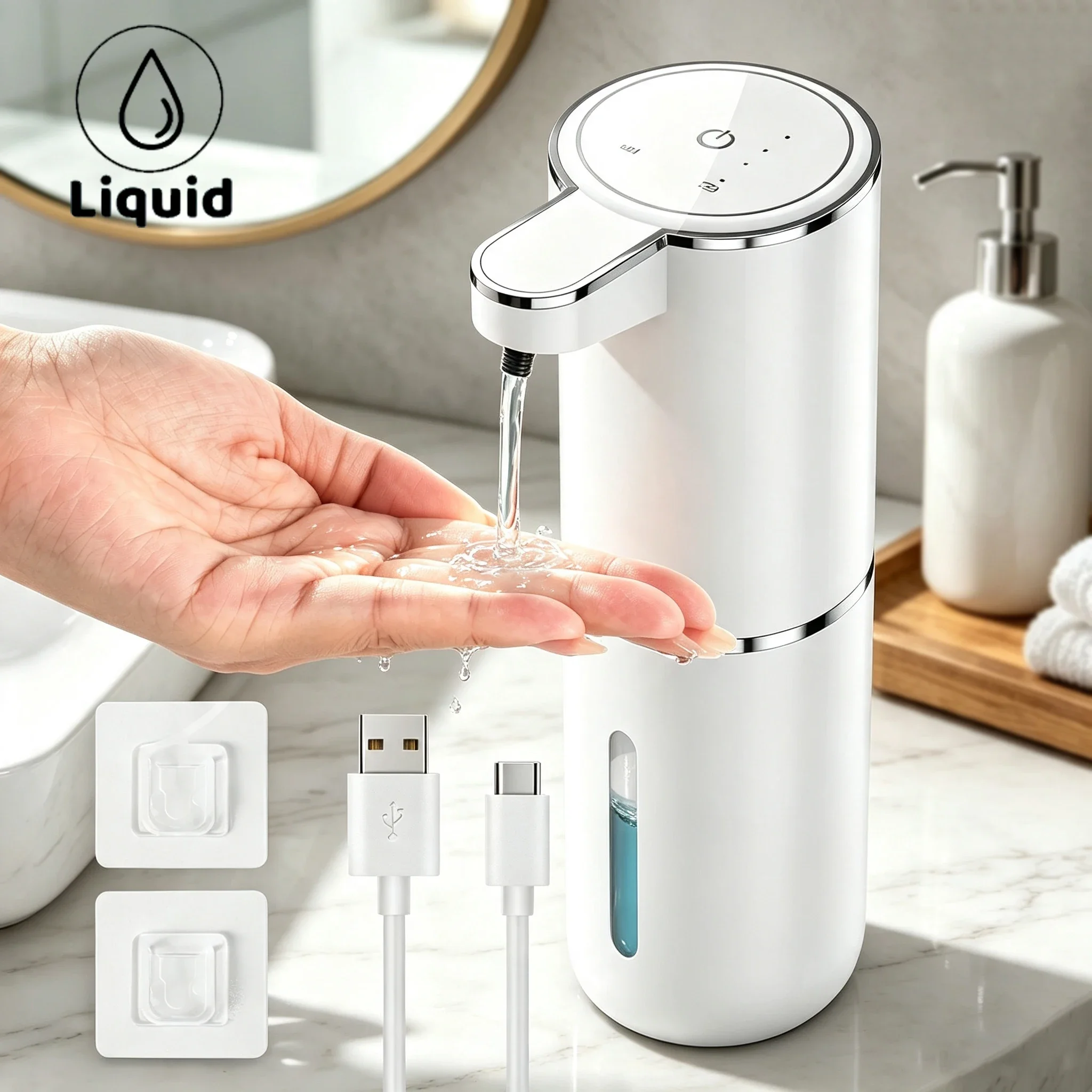 Automatische Zeepdispenser 400ml USB Oplaadbaar Touchless Sensor Handzeepdispenser, Schuim- & Gelzeepdispenser met 4 Instelbare Niveaus Ipx5 Waterdicht voor Badkamer Keuken Huis