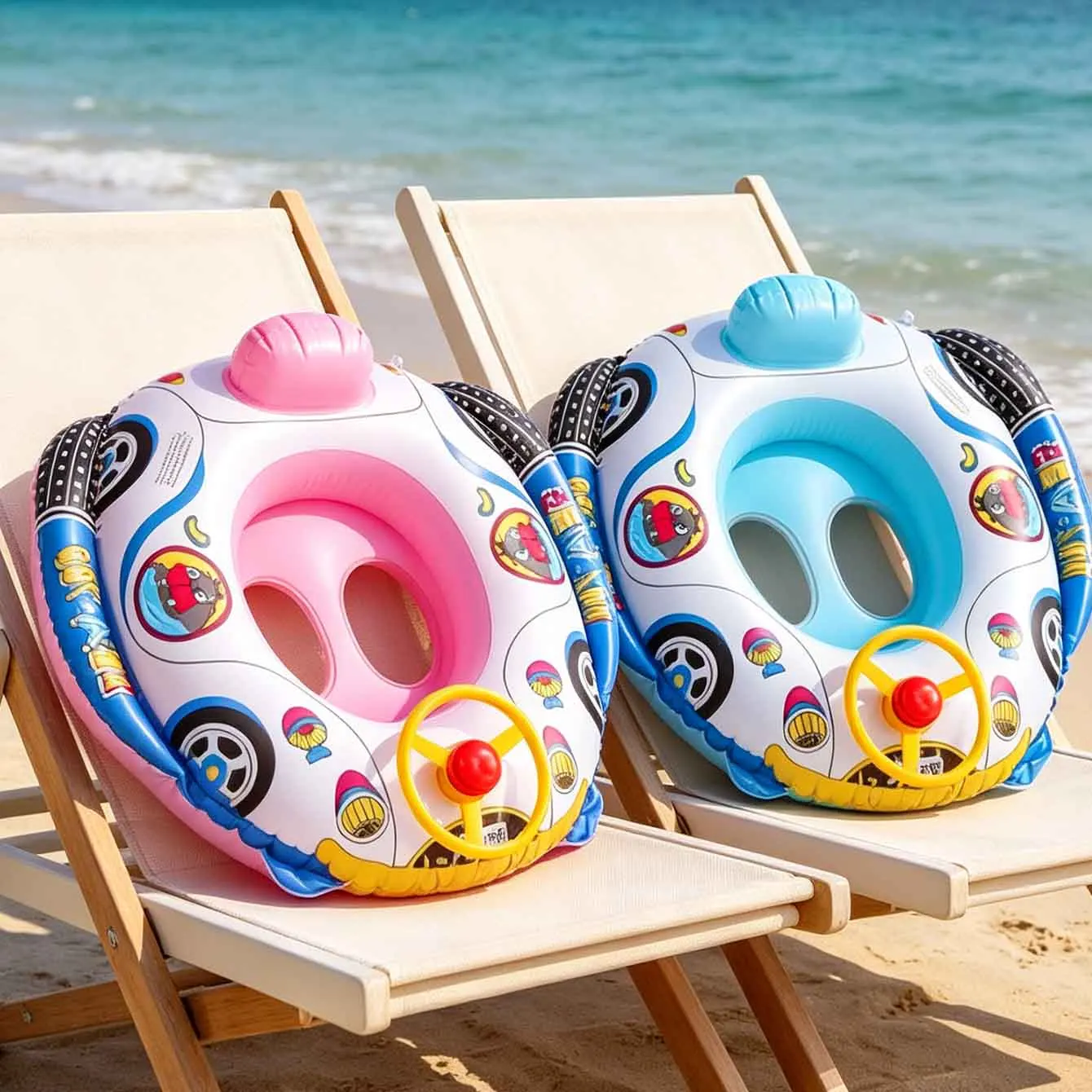 1PC Inflatable Swim Ring Pool Floats with Seat Steering Wheel PVC Car Shape Swimming Tube for Beach Pool Summer