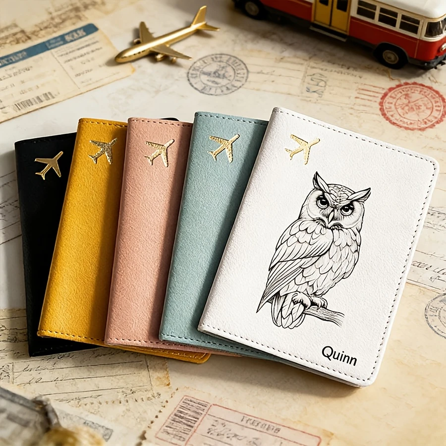 Custom Owl Pattern Printed Name Passport Holder Multi Card Slots Ultra Thin Wallet Gift Father Mother Valentine's Day Birthday