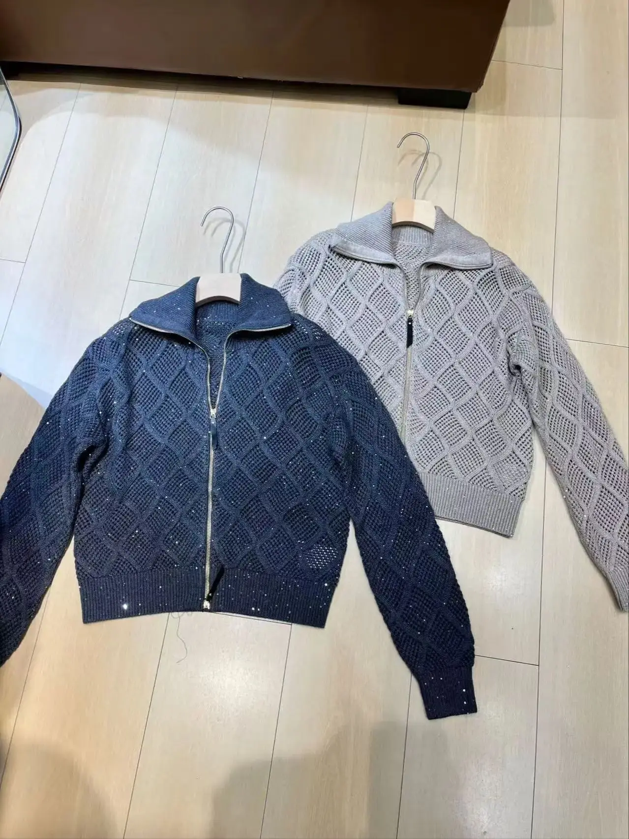 

Autumn-winter luxurious women's diamond pattern sequined cardigan