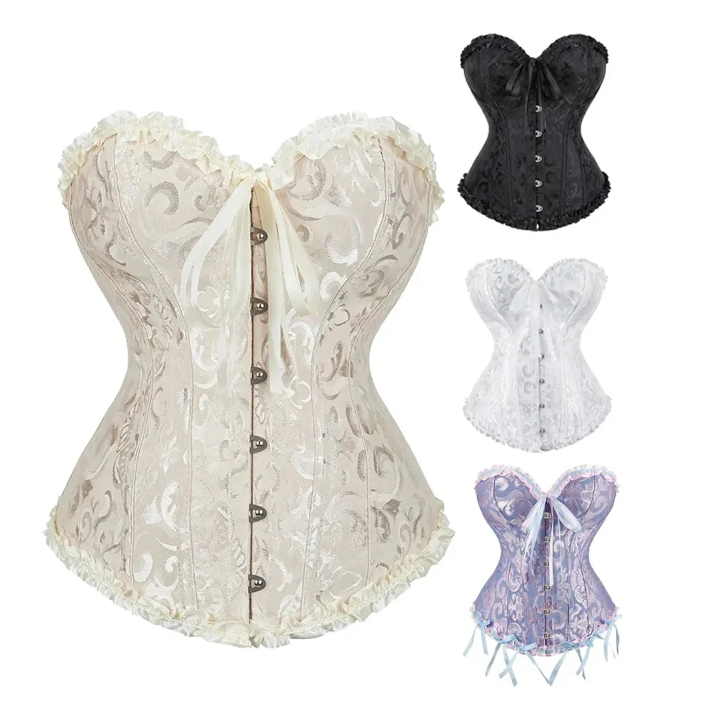 Bustiers et Corsets Sexy en dentelle florale pour femmes, Vintage, gothique, surbuste, Satin Jacquard, Corselet