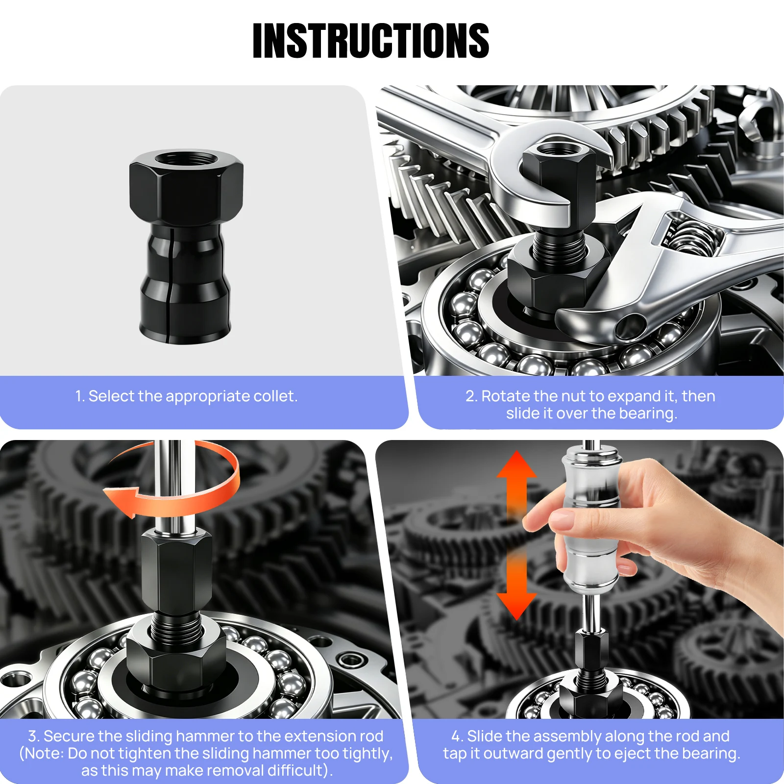 Internal bearing puller set in use on motorcycle engine removing pilot bearing