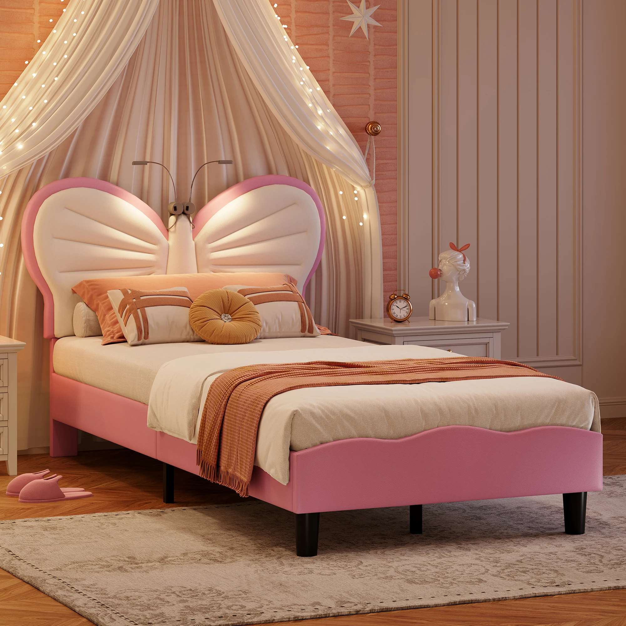 Cama infantil Rosahqnda 90x200cm elegante cama de princesa cama de solteiro para meninos meninas adolescentes adultos sem colchão