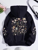Colorful Flowers Printing Women Sweatshirt Harajuku Casual Sweatshirt Fashion Loose Hoodie Autumn Warm Vintage Fleece Woman Top