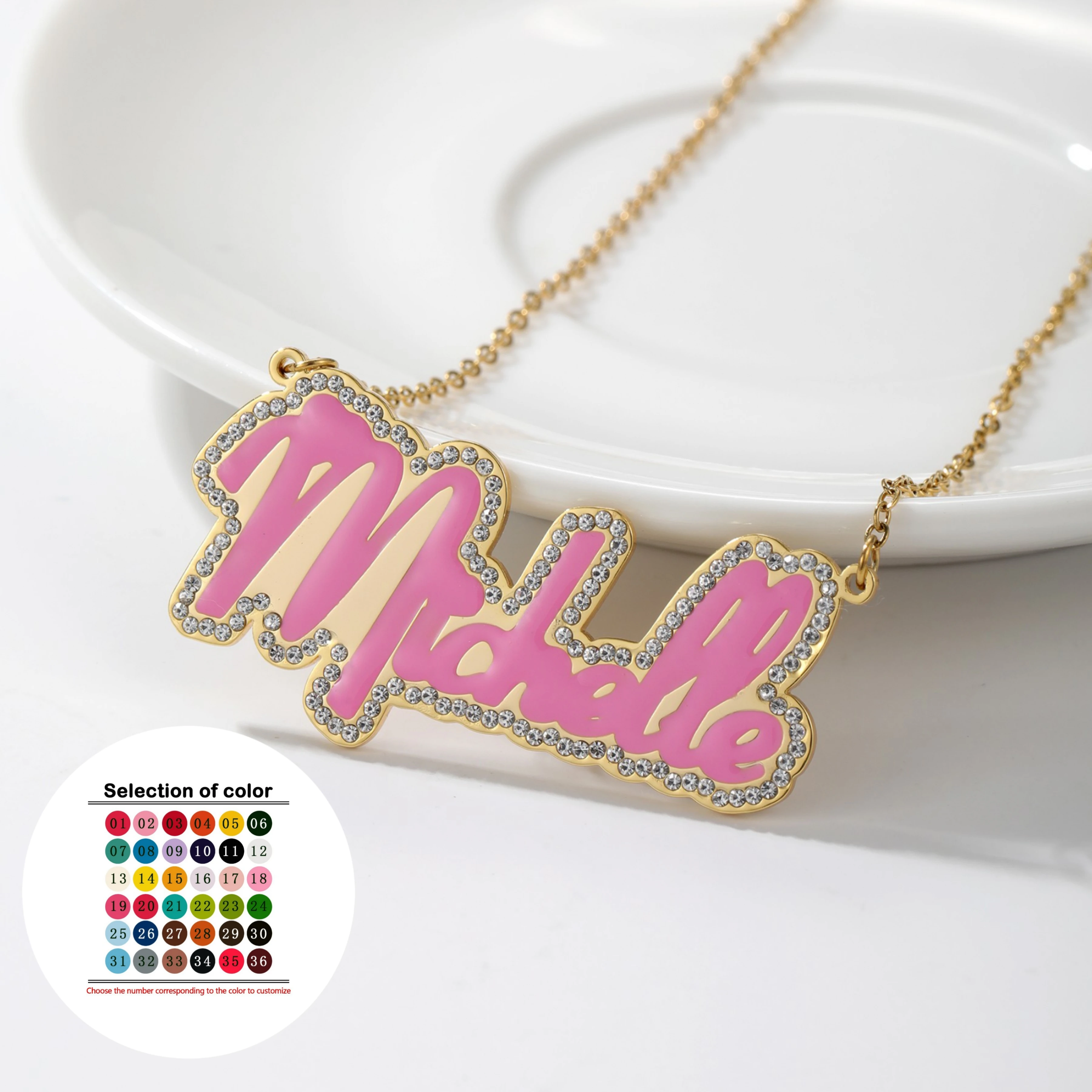 

Dot Diamond Border Custom Name Smear Enamel Necklace Personalized Stainless Steel Dopamine Pendant Holiday Gift For Girlfriend