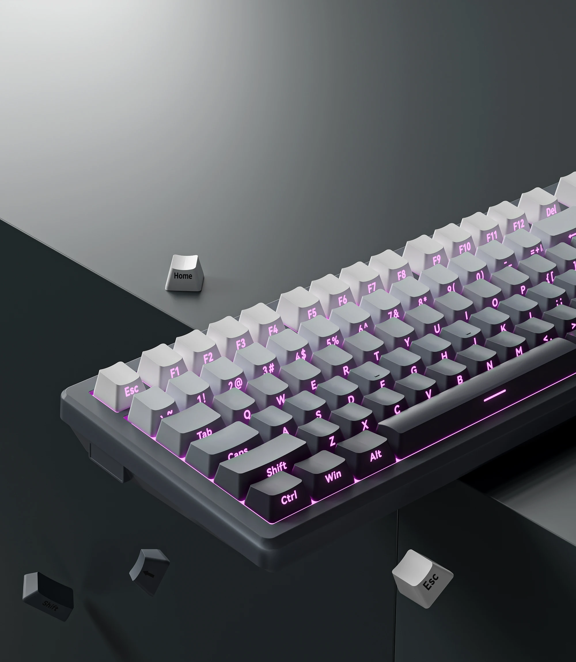 ZIFRIEND Gradient Gray Keycaps Side Printed OEM Height PBT Double Color Translucency 134 Keys For Mechanical Keyboard