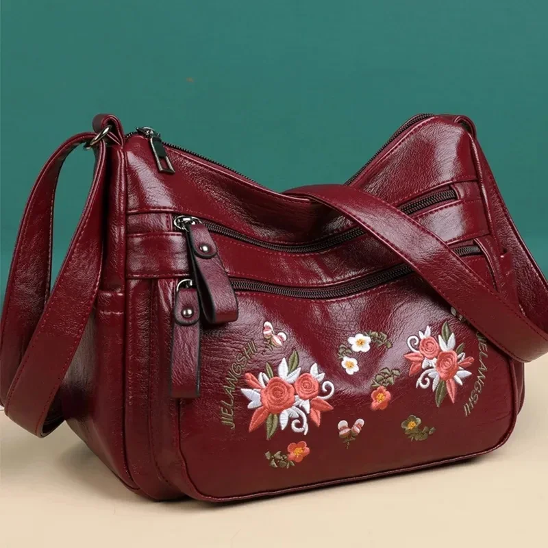 Haftowane kwiaty torba kurierska kobiece torebki luksusowy projektant torebki miękkie ze skóry PU Crossbody damskie torba wieczorowa — zdjęcie 2