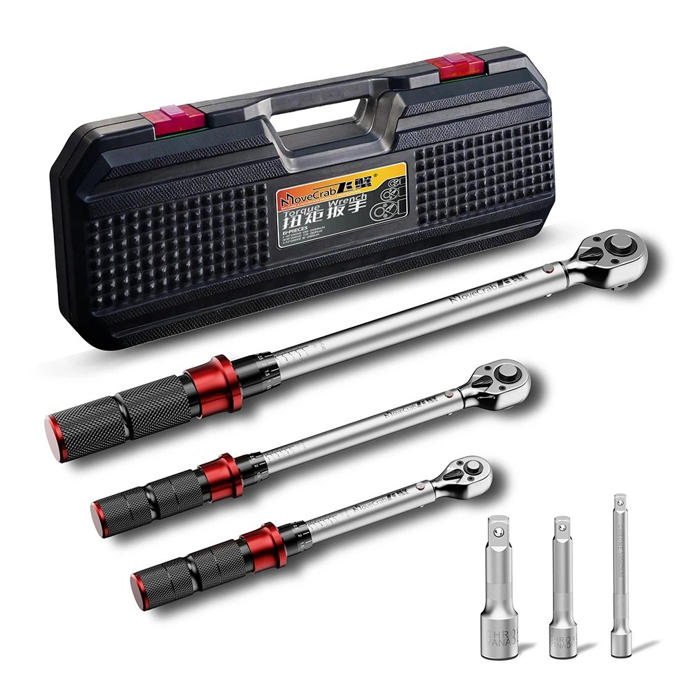 Mechanical Torque Wrench Set 3-Pc 4-165 Ft.lb with 3 Extension Rods for Bicycle Motorcycle Auto Industrial Repair Tools Kit