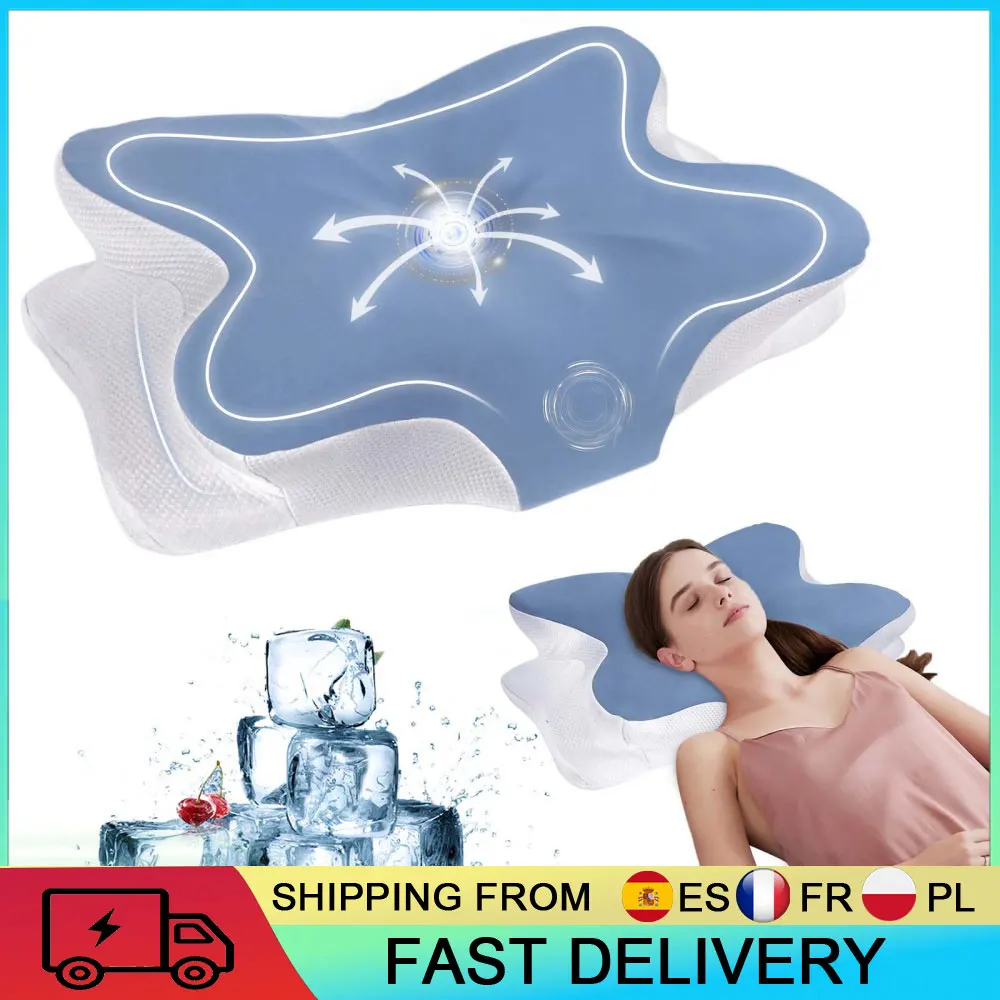 Almohada cervical de seda fría con espuma viscoelástica para alivio del dolor de cuello, almohada ergonómica contorneada para dormir de lado o boca arriba, protección para cuello y hombros