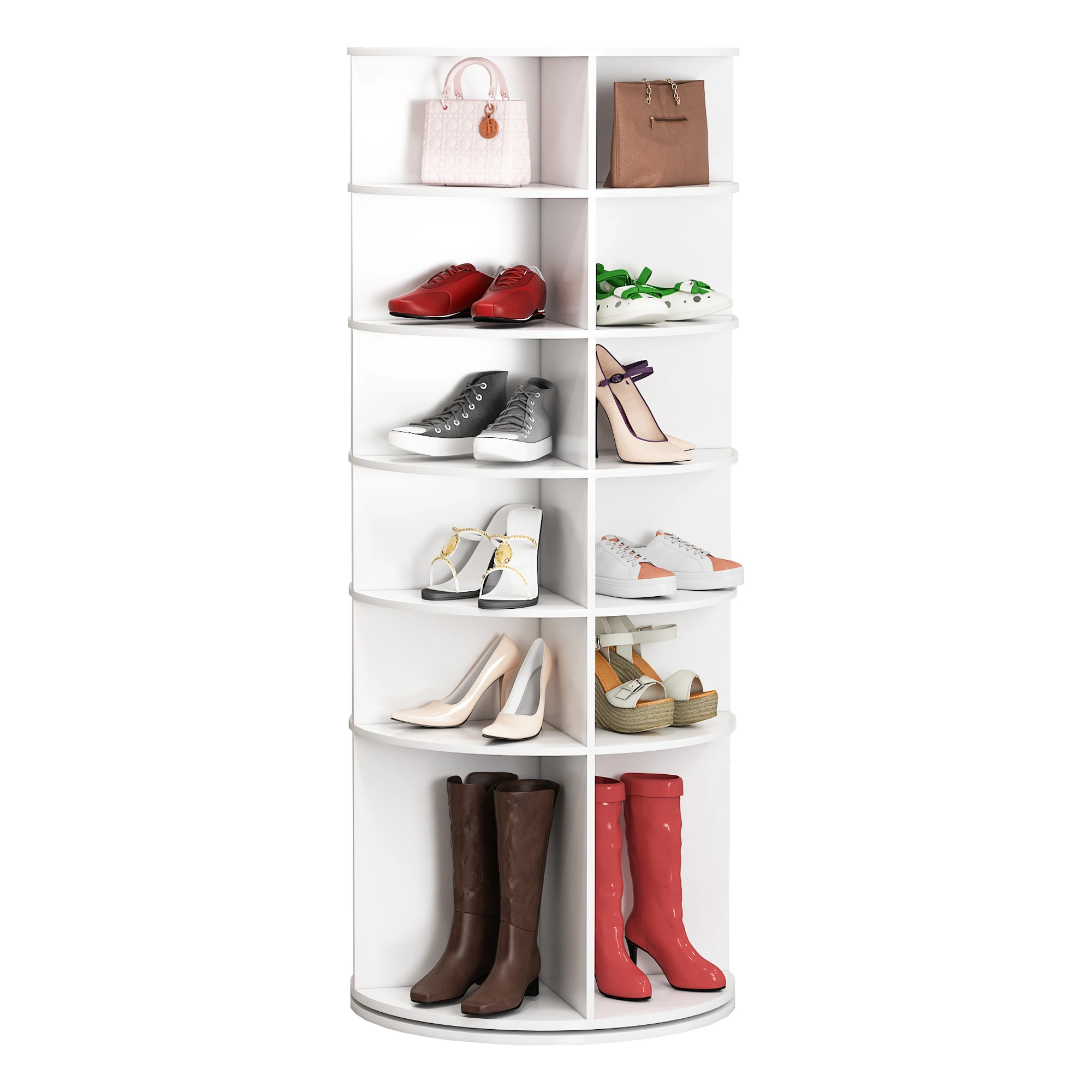 6 Tier 360° Rotating Shoe Rack Tower, Spinning Shoe Storage Organizer, Round Shoe Rack for Entryway, Hallway, Living Room