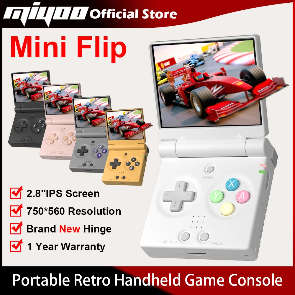 MIYOO Mini Flip Retro Handheld Game Console With New Hinge 2.8''IPS Screen Portable Video Game Consoles Classic Gaming Emulator
