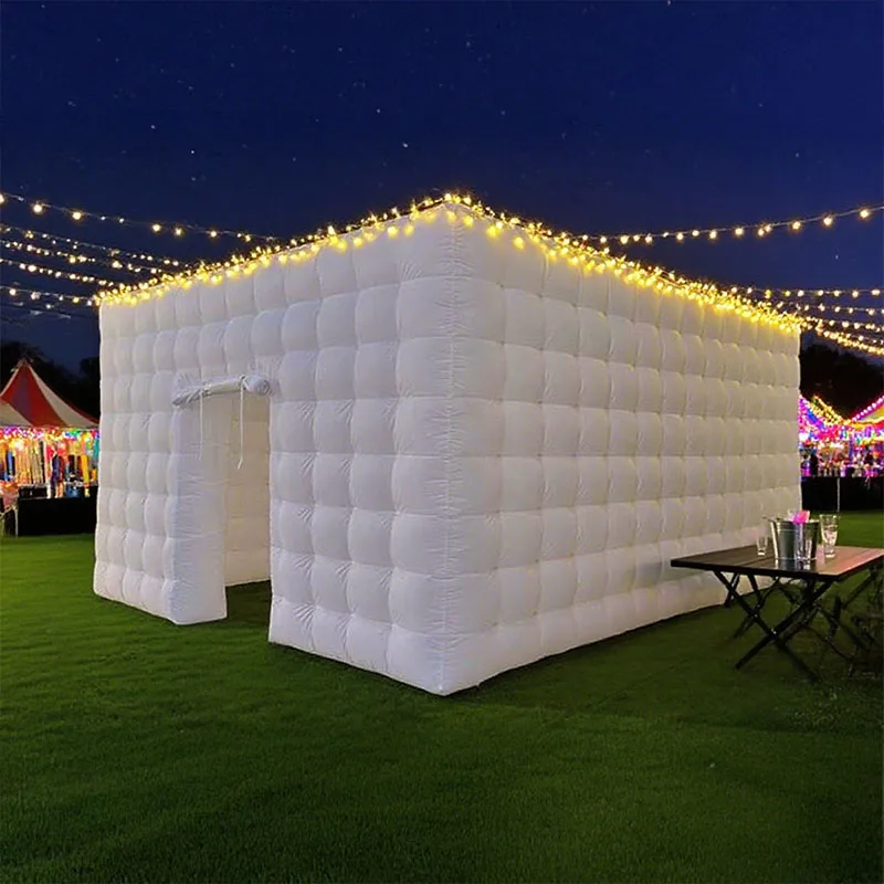 Barraca inflável branca do boate da discoteca da festa de casamento dez, clube noturno em forma de tcúbico para eventos de casamento ao ar livre
