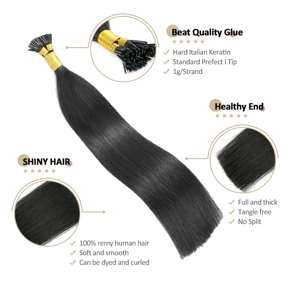 I Tip Hair Extensions Real Human Hair 18-24 Inch 100g Fusion I Tip Natural Hair Extensions Silky Remy Hair Extensions 100s/Pack