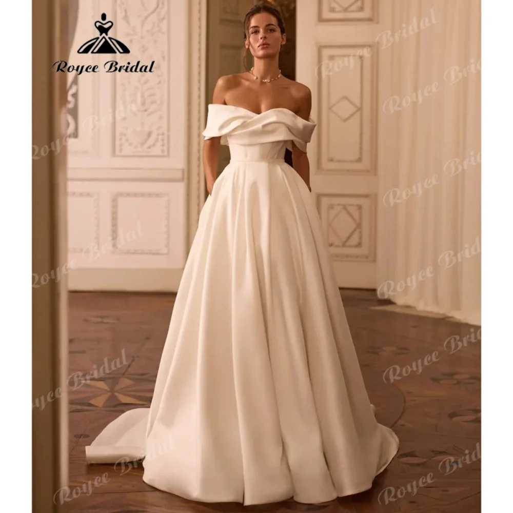 2027 2 In 1 Satin Ballgown Wedding Dress Off The Shoulder Corset Bodice Detachable Skirt With Pockets Bridal Gown Customized