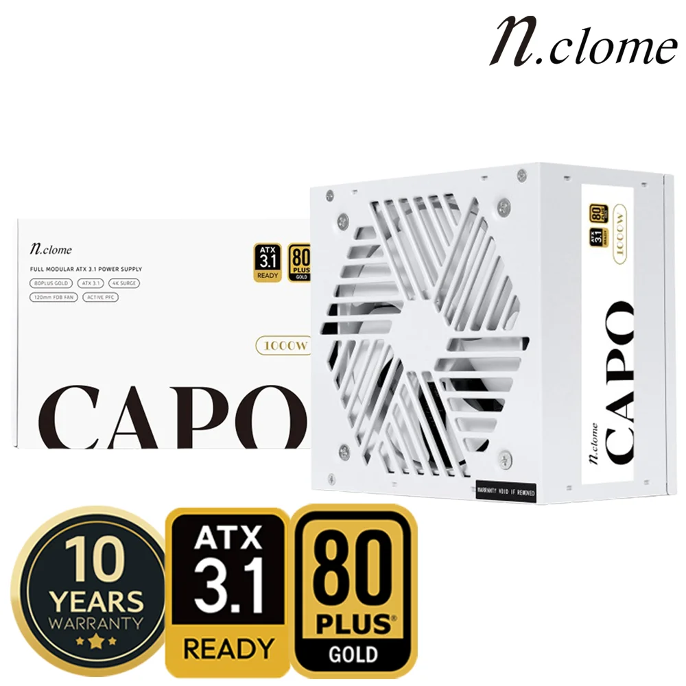 Enclom CAPO 1000W 80PLUS GOLD Full Modular ATX 3.1 White Power Computer Power Supply