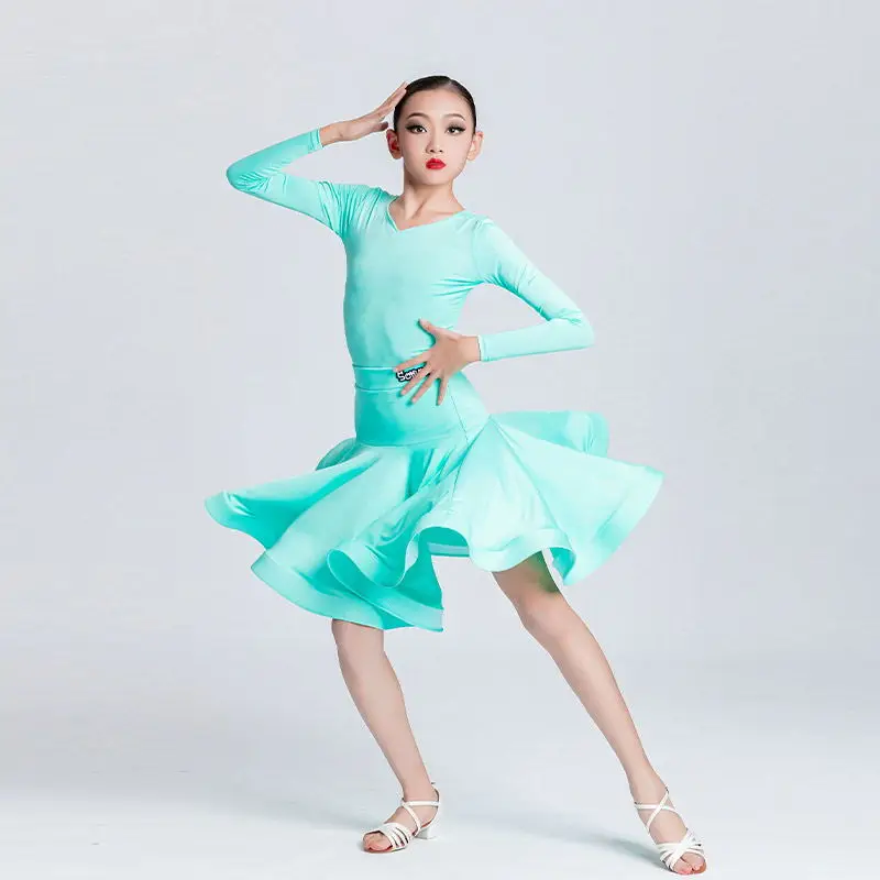 Disfraz de baile latino para niños, traje de competición profesional, vestido de columpio grande para niñas, actuación de entrenamiento Latino para niños, nuevo