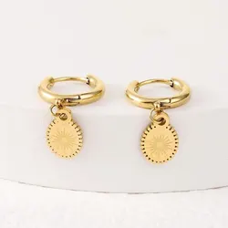 G&D Minimalist Gold Plated Round Disc Huggie Ear Hoop Earrings Geometry Smooth Dainty Metal Curve New Stud Model