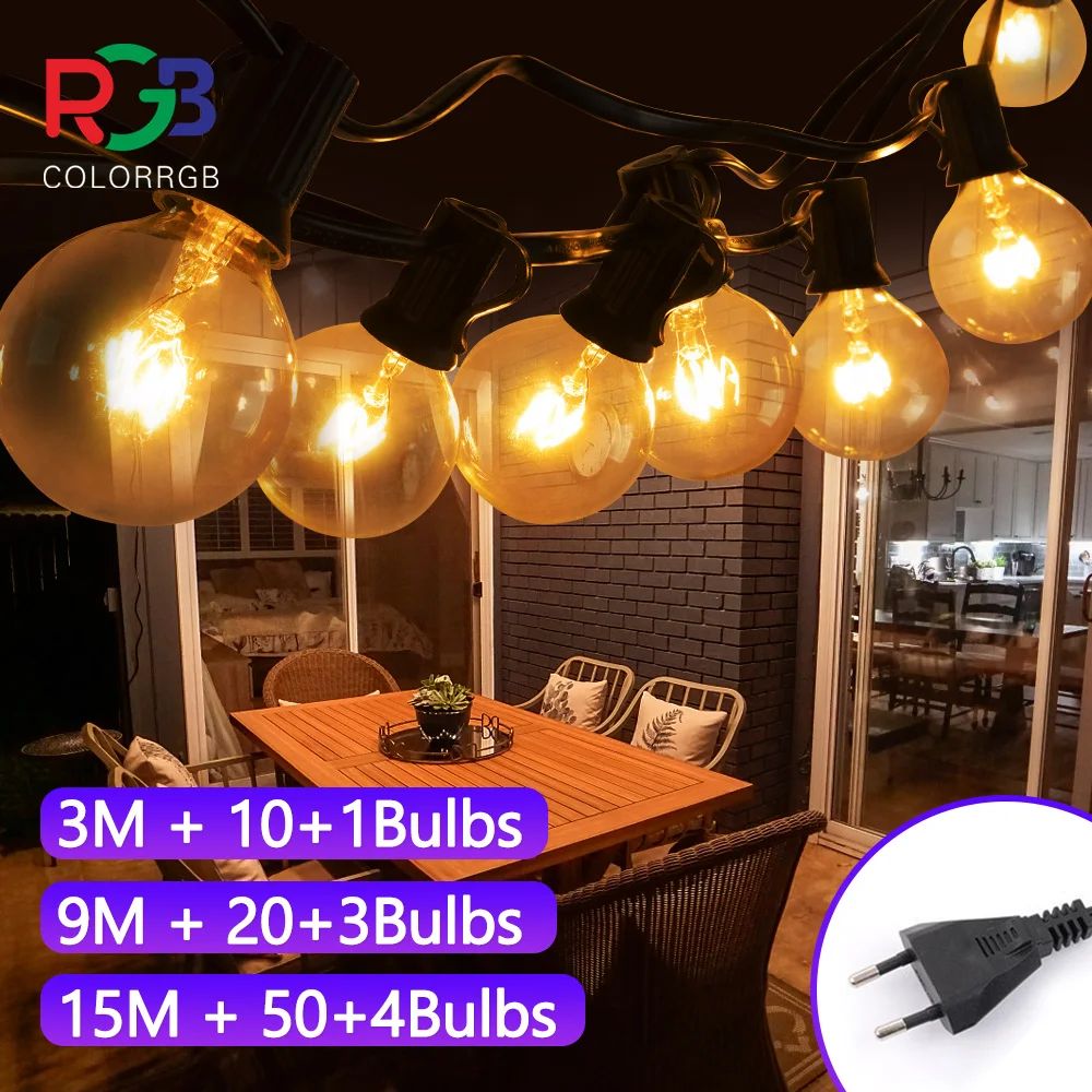 

Outdoor String Lights , G40 Globe Patio Lights with Edison Glass Bulb, 220V Waterproof Connectable Hanging Light, E12