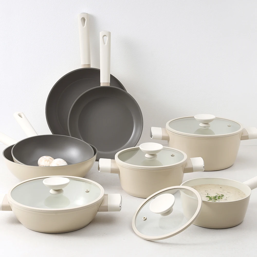 Coy Cream IH Full Induction Pot Flow Lying Pan court fanwork pot set