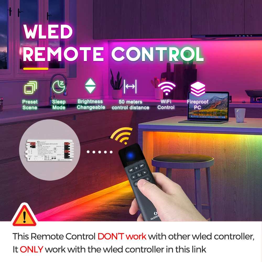 Controlador WLED ESP32 con micrófono Sincronización de música reactiva de sonido 5V 12V 24V Control remoto WLED opcional, funciona con Alexa