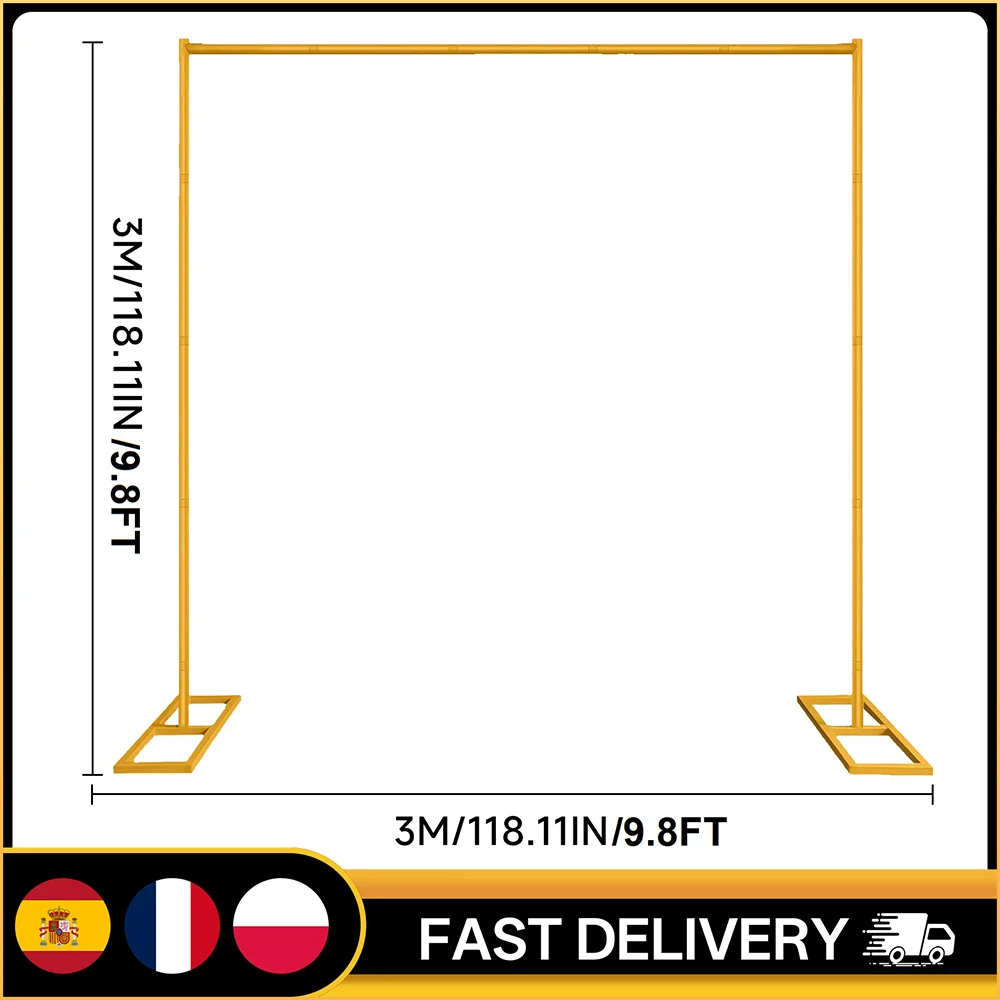 Support de fleurs en métal doré de 3 m (9,8 pi) avec base pour ballons, idéal pour cérémonies et décorations de jardin