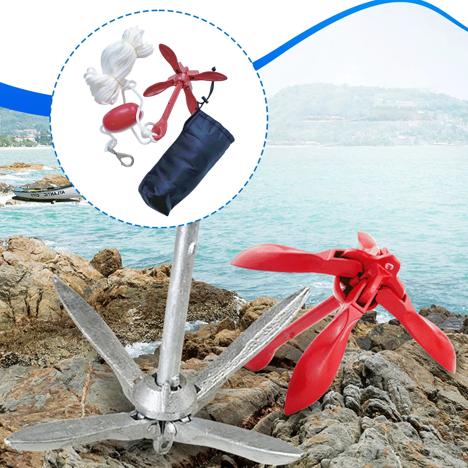 1 Pc Folding Boat Anchor Kayak Anchor Kit Portable Professional Premium with Rope Easy Use for Boat Kayaks Water Activities