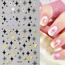 Gold Laser Black White Stars 3D Nail Slider Doji Self-Adhesive Stickers Nail Art Decorations Manicure Accessories Decals LESO147