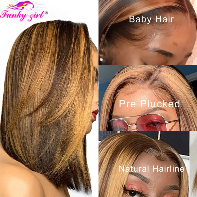 Highlight Bob Lace Wig Bone Straight Ombre Lace T Part Wig Short Bob Human Hair Wigs For Women Brazilian Remy Hair Colored Wigs