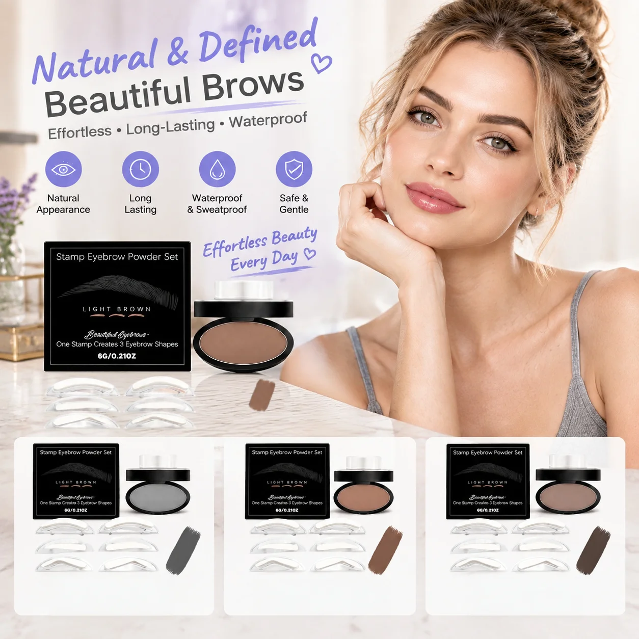 One Step Stamp Eyebrow Powder Set Waterproof Smudge Proof Fill Sparse Brows Sculpt  Natural Brow Contour Quick Eyebrow Makeup