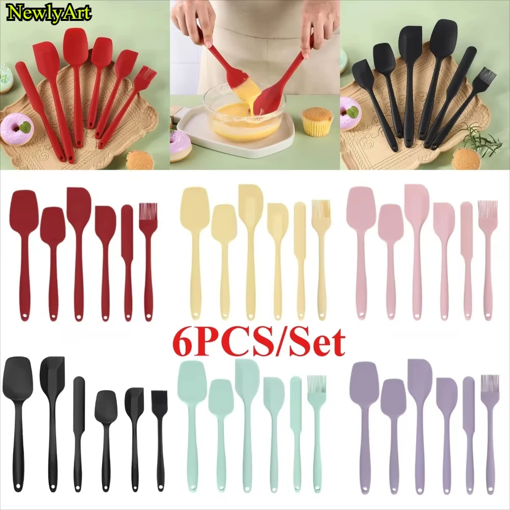 Espátula de silicona Juego de 6 utensilios de cocina antiadherentes de una pieza sin costuras resistentes al calor hasta 600 °F raspador de silicona para cocinar y hornear